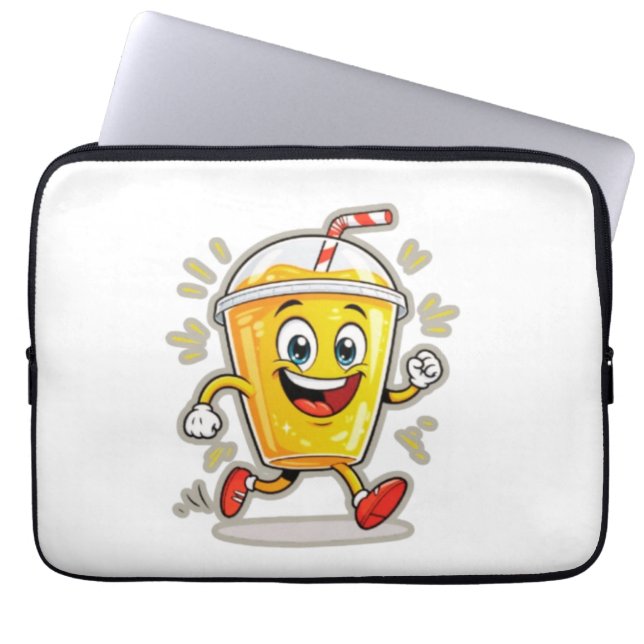 **Running Juice Cup Cartoon – Fun Street Drink Cha Laptop Sleeve (Voorkant)