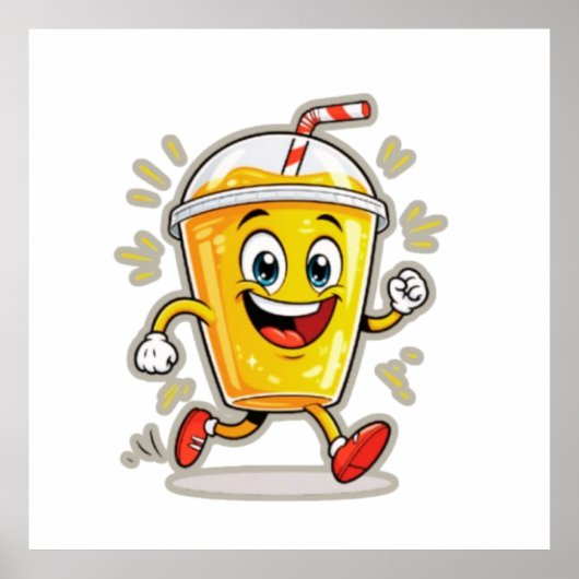 **Running Juice Cup Cartoon – Fun Street Drink Cha Poster (Voorkant)