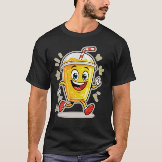 **Running Juice Cup Cartoon – Fun Street Drink Cha T-shirt (Voorkant)