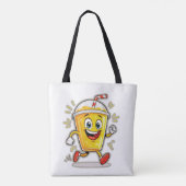 **Running Juice Cup Cartoon – Fun Street Drink Cha Tote Bag (Achterkant)