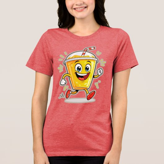**Running Juice Cup Cartoon – Fun Street Drink Cha Tri-Blend Shirt (Voorkant)
