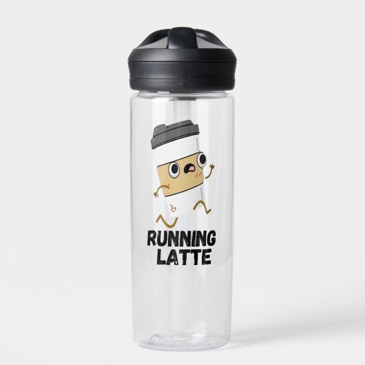 Running Latte Funny Coffee Pun Sticker Waterfles (Voorkant)