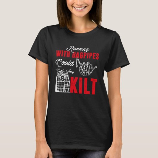 Running met doedelzak kan je Kilt doedelzak P T-shirt (Voorkant)