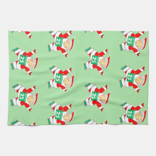 Running Mrs. Claus Racer Christmas Theedoek (Horizontaal)