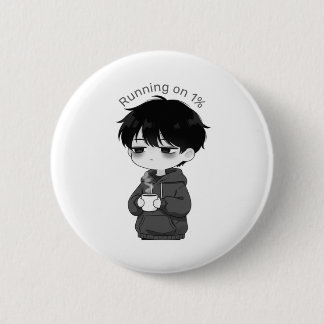 Running on 1 Percent Relatable Chibi Coffee Illust Ronde Button 5,7 Cm