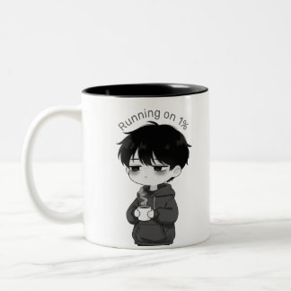 Running on 1 Percent Relatable Chibi Coffee Illust Tweekleurige Koffiemok