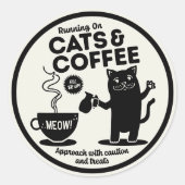 Running on Cats and Coffee Ronde Sticker (Voorkant)