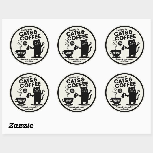Running on Cats and Coffee  Ronde Sticker (Vel)
