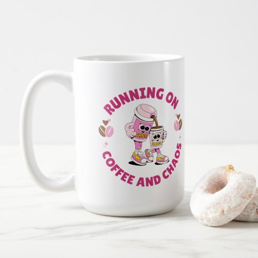 Running on Coffee and Chaos Sticker Koffiemok (Met donut)