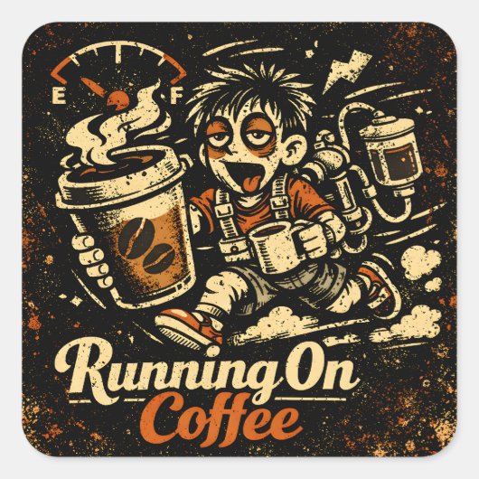 Running On Coffee – Caffeinated Humor Survival Vierkante Sticker (Voorkant)