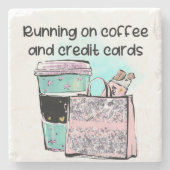 Running on Coffee en Credit Kaarten Stenen Onderzetter (Voorkant)