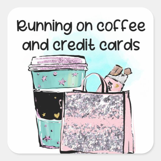 Running on Coffee en Credit Kaarten Vierkante Sticker (Voorkant)