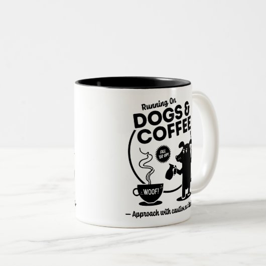 Running on Dogs and Coffee 11 oz. Tweekleurige Koffiemok (Voorkant rechts)