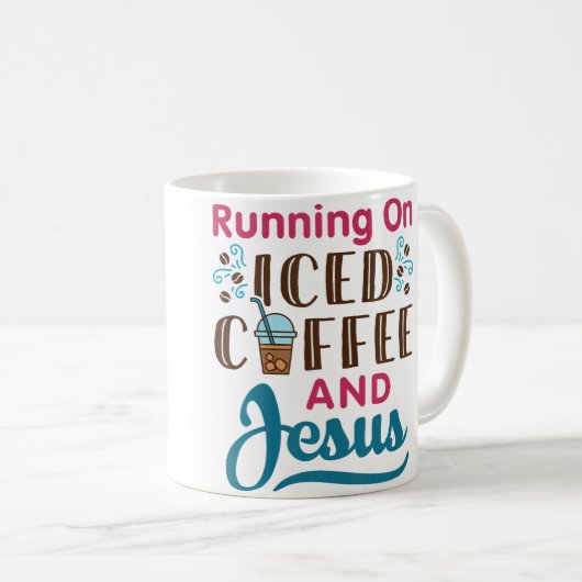 Running On Iced Coffee And Jesus Cold Brew Christi Koffiemok (Voorkant rechts)