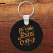 Running On Jesus And Coffee Funny Faith And Caffei Sleutelhanger (Voorkant)