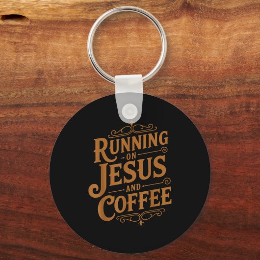 Running On Jesus And Coffee Funny Faith And Caffei Sleutelhanger (Voorkant)