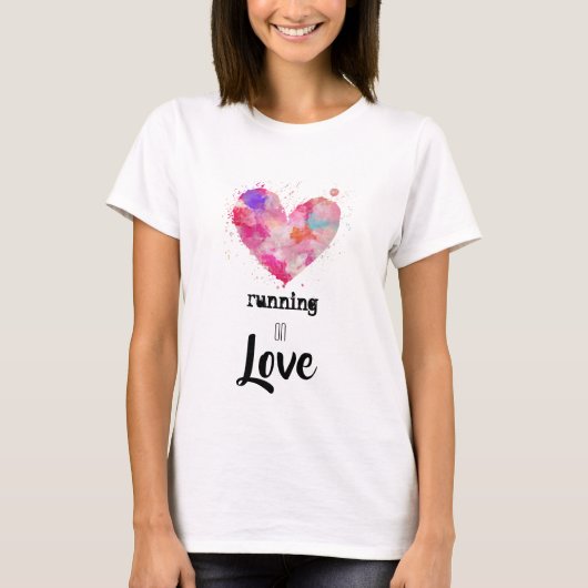 ** Running Paarse Roze Hart Runner Waterverf T-shirt (Voorkant)