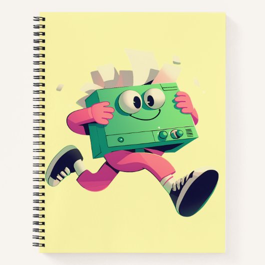 Running Printer with Flying Papers – Tech Humor Notitieboek (Voorkant)