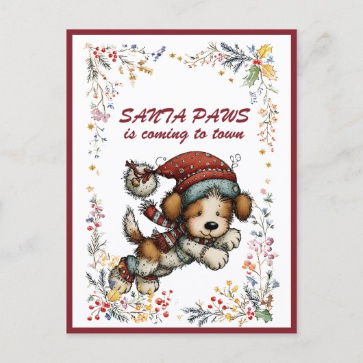 Running Puppy Dog SANTA PAWS is Coming to Town Feestdagenkaart (Voorkant)