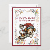 Running Puppy Dog SANTA PAWS is Coming to Town Feestdagenkaart (Voorkant / Achterkant)