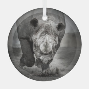 Running Rhinoceros: portret van wilde dieren. Glas Ornament