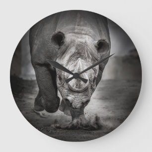 Running Rhinoceros: portret van wilde dieren. Grote Klok