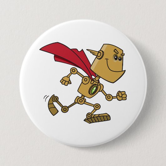 Running Robot Superhero Cartoon Character Ronde Button 7,6 Cm (Voorkant)