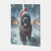 Running Santa Newfie Glas Ornament (Voorkant links)