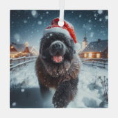 Running Santa Newfie Glas Ornament (Achterkant)