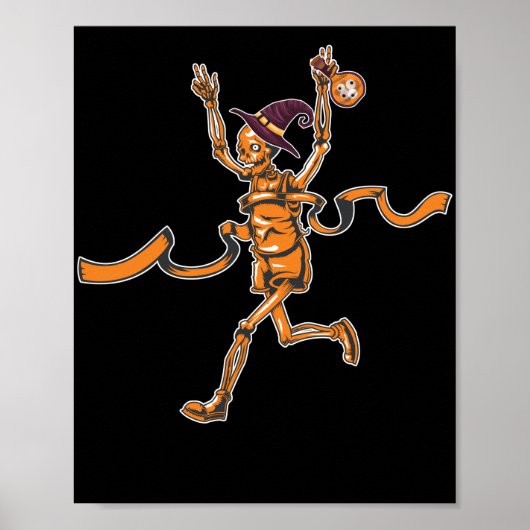 Running Skeleton Runners Funny Halloween Sport Poster (Voorkant)