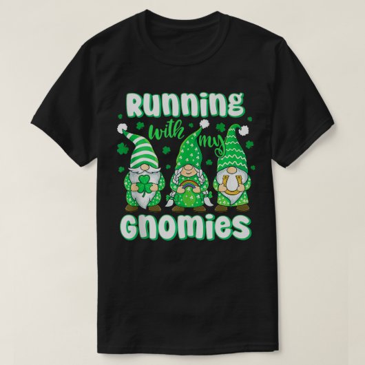 Running with My Gnomies Lucky Irish Clovers St Pat T-shirt (Design voorkant)
