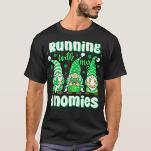 Running with My Gnomies Lucky Irish Clovers St Pat T-shirt