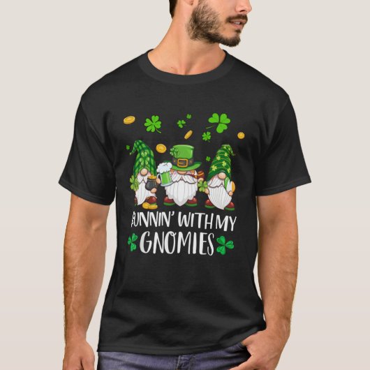 Running With My Gnomies St Patrick Day Shamrock Gn T-shirt (Voorkant)