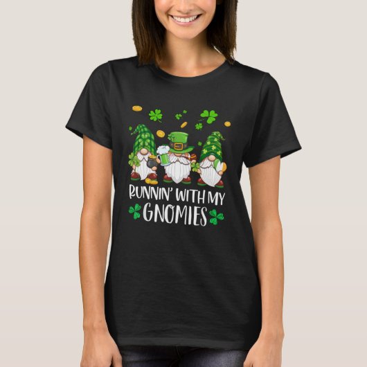 Running With My Gnomies St Patrick Day Shamrock Gn T-shirt (Voorkant)