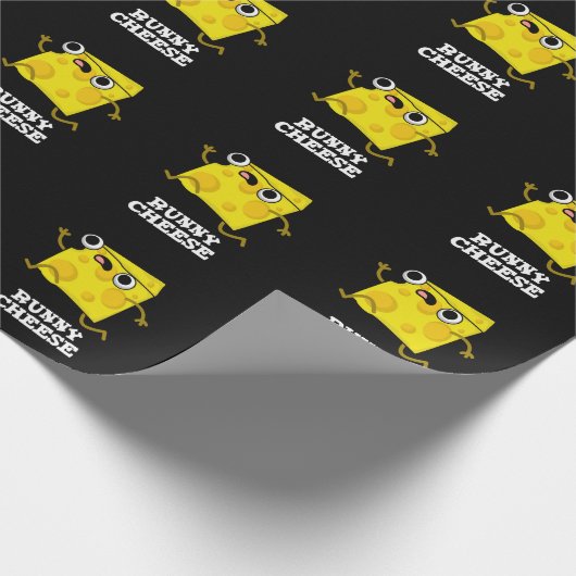 Runny Cheese Funny Food Pun Dark BG Cadeaupapier (Hoek)