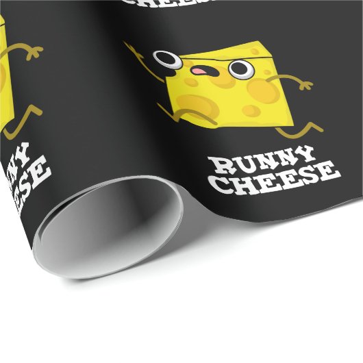 Runny Cheese Funny Food Pun Dark BG Cadeaupapier (Rol Hoek)