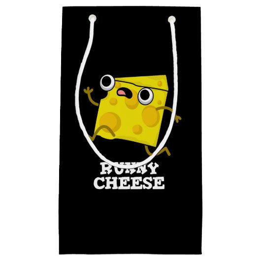 Runny Cheese Funny Food Pun Dark BG Klein Cadeauzakje (Voorkant)