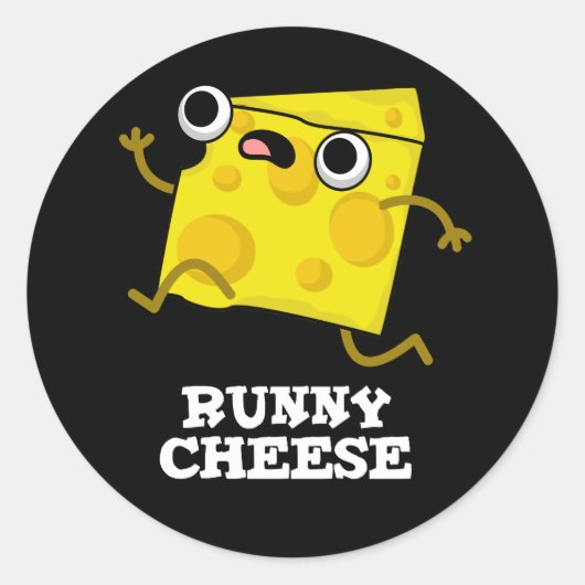 Runny Cheese Funny Food Pun Dark BG Ronde Sticker (Voorkant)