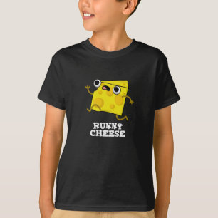 Runny Cheese Funny Food Pun Dark BG T-shirt