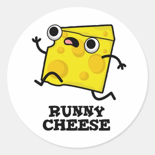 Runny Cheese Funny Food Pun Ronde Sticker (Voorkant)
