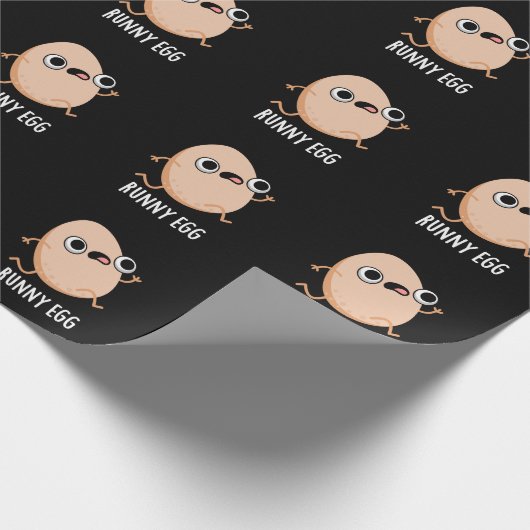 Runny Egg Funny Running Egg Pun Dark BG Cadeaupapier (Hoek)