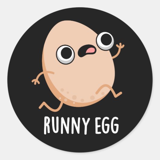 Runny Egg Funny Running Egg Pun Dark BG Ronde Sticker (Voorkant)