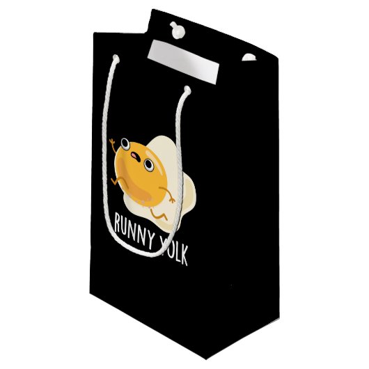 Runny Yolk Funny Food Egg Pun Dark BG Klein Cadeauzakje (Voorkant Gekanteld)