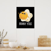 Runny Yolk Funny Food Egg Pun Dark BG Poster (Keuken)
