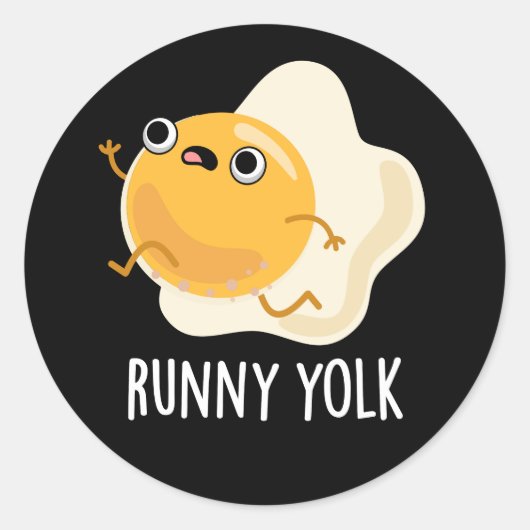 Runny Yolk Funny Food Egg Pun Dark BG Ronde Sticker (Voorkant)