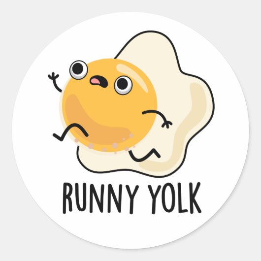 Runny Yolk Funny Food Egg Pun Ronde Sticker (Voorkant)