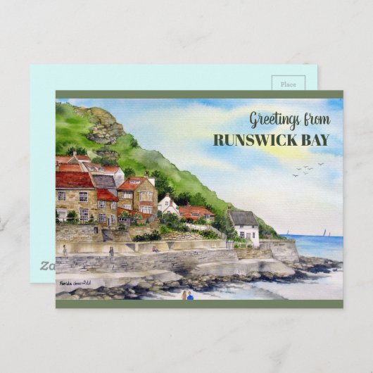 Runswick Bay Yorkshire Engeland Waterverf schilder Briefkaart (Voorkant / Achterkant)
