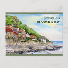 Runswick Bay Yorkshire Engeland Waterverf schilder Briefkaart