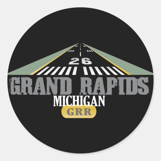 Runway 26 - Grand Rapids Michigan GRR Ronde Sticker (Voorkant)