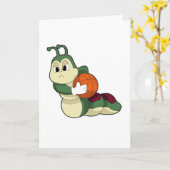 Rups als basketballspeler met basketbal kaart (Gele Bloem)